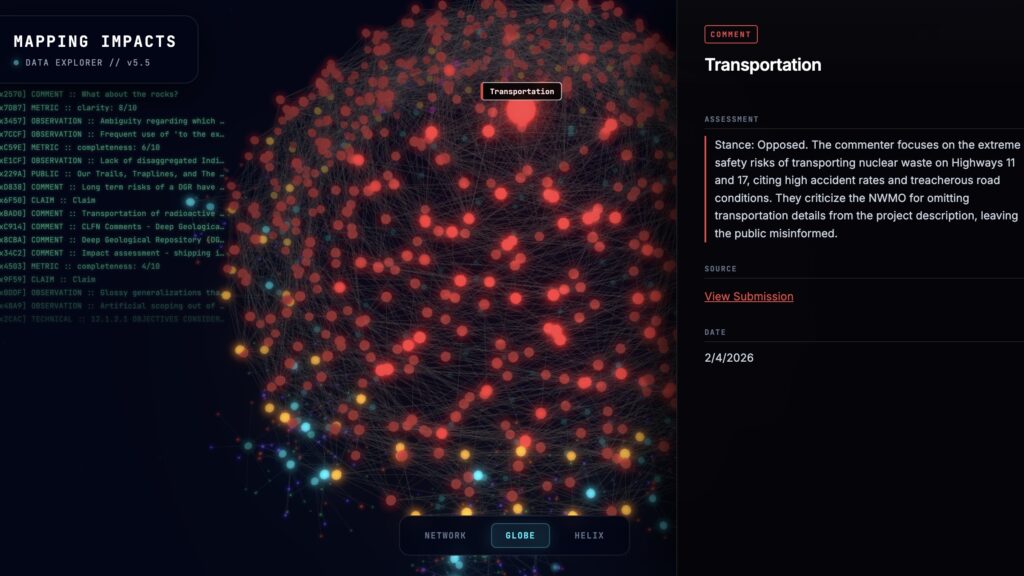 We've been collecting data from the Initial Project Description and its summary, through to hundreds of public comments and visualizing them with the power of AI.