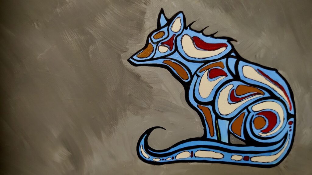 Come and see this vibrant mixed-media wolf painting by Northwestern Ontario artist Leanne Nicholson.