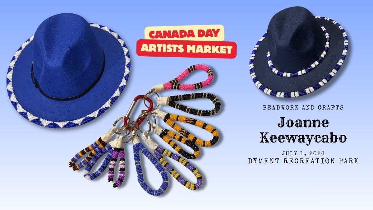 We’re excited to welcome Joanne Keewaycabo to the Melgund Township Canada Day Festival on July 1 at the Dyment Recreation Hall and Park. Her handmade hats and intricate beadwork are a wonderful celebration of artistry and tradition, and each piece reflects the skill and creativity that make local artisans so special.