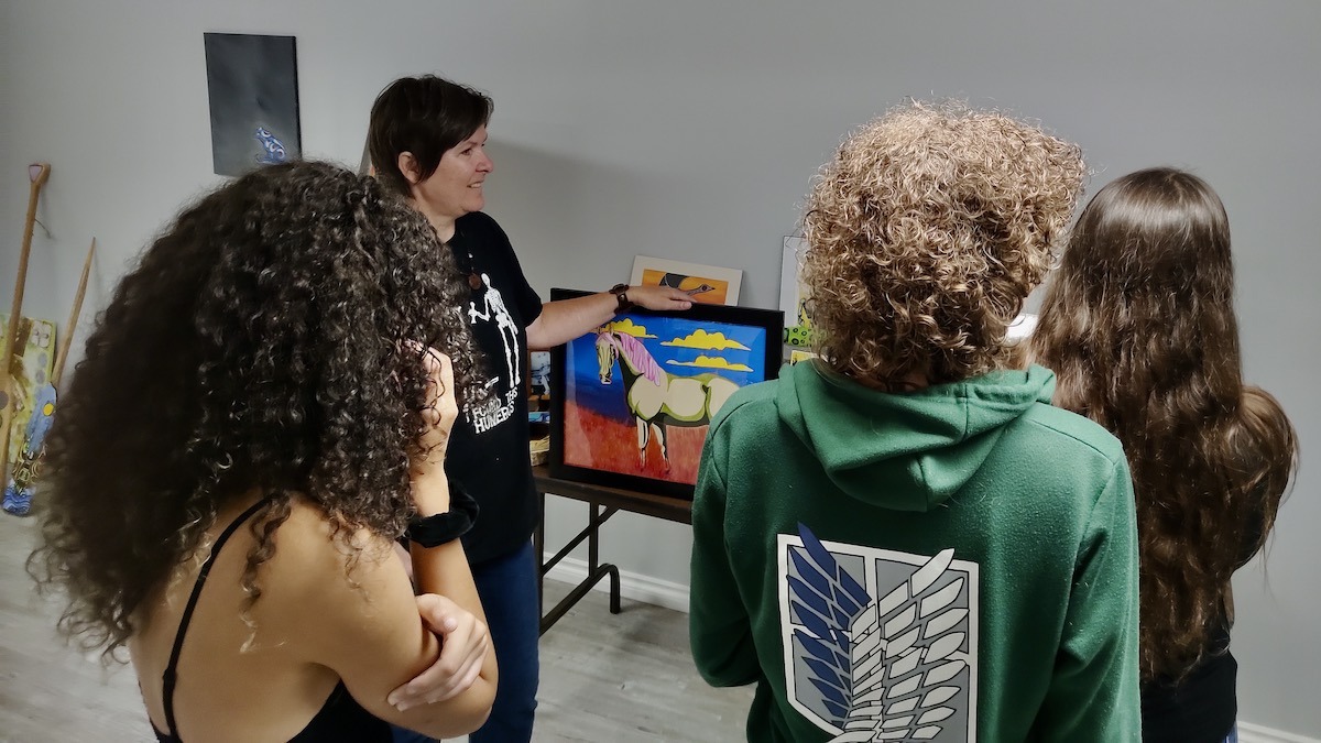 Borups Corners artist Leanne Nicholson showcases some of her work in the lower-level arts and culture space at Dyment Recreation Hall in Melgund Township, where artists and community members are gathering throughout the summer.
