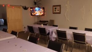 All lit up and ready to rock: the Dyment Rec Hall shines bright after a complete spooky makeover by the recreation team.